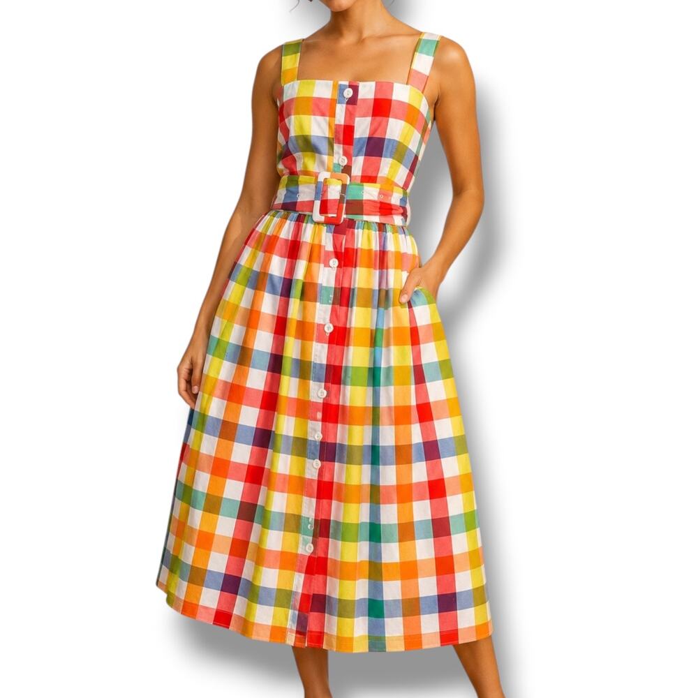 Christopher John Rogers x Target Rainbow Gingham Midi Dress Size 6 Button Front
